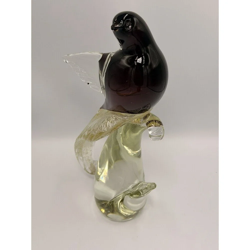 Formia Murano Greater Bird of Paradise Art Glass Sculpture Purple Gold Italy